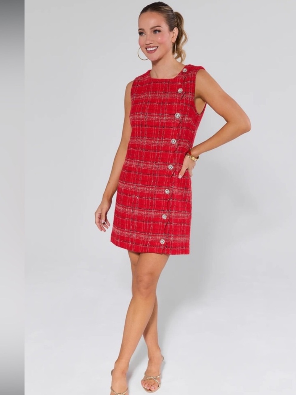 Avara size small red tweed dress perfect for Christmas holidays